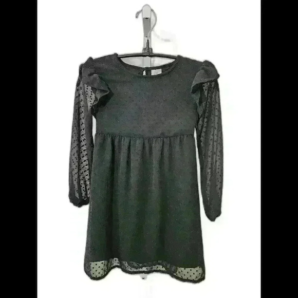 Chic Black Dotted Dress with Ruffled Sleeves for Girls 6-6X - Picture 1 of 4